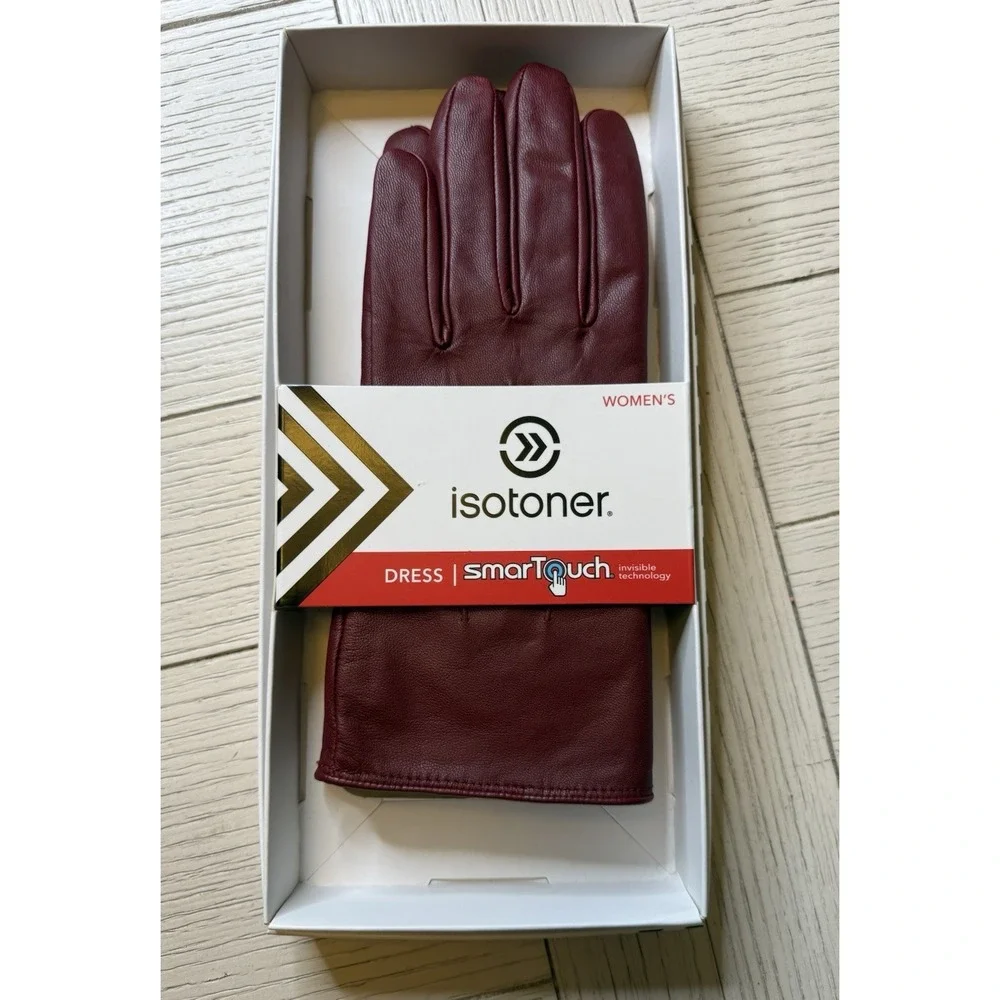 Isotoner Smart Touch S Women Wine Red Leather Gloves Orig. $58 New In Box. Glam - Picture 2 of 8